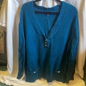 Jones New York Blue V-Neck Knit Sweater